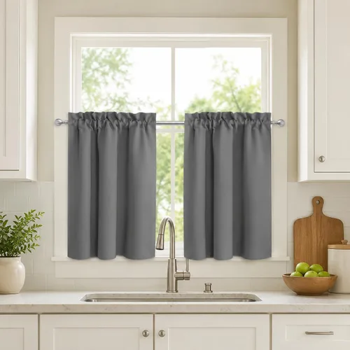 Vista 46 de Aquazolax Half Window Curtains 24 Inch Length, 28" Wide Rod Pocket Small Window Treatment for Kitchen, Bathroom, Camper, Beige, 2 Panels Set