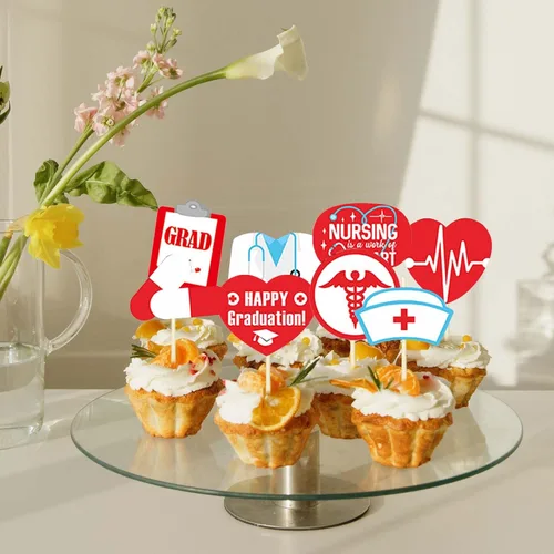 Vista 5 de Paquete de 24 adornos para cupcakes de enfermería, graduaciones de enfermeras para enfermeras, graduación 2024, temática médica, graduación