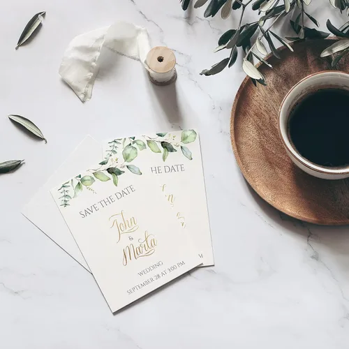 Vista 7 de Juego de 100 cartulina verde con sobres de 4 x 6 pulgadas, tarjetas de felicitación decorativas de flores en acuarela con hojas verdes para boda