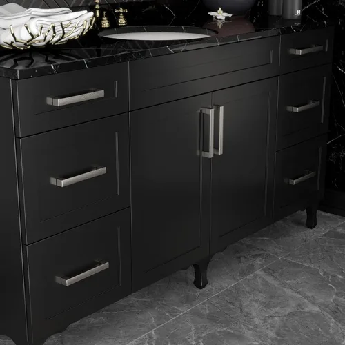 Vista 9 de Paquete de 10 tiradores de níquel cepillado con agujero central de 5 pulgadas Manijas de metal sólido para gabinetes de baño y decoración