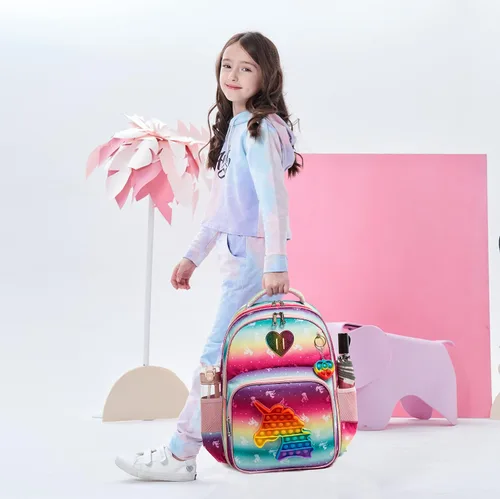 Vista 3 de Mochila para niñas primarias preescolares lonchera para la escuela Bolsa de unicornio