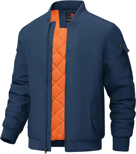 Vista 11 de BGOWATU - Chaqueta para hombre, impermeable, acolchada, tipo bomber, casual, para otoño e invierno, cálida y acolchada