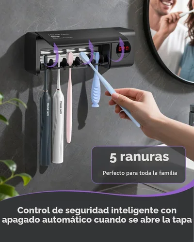 Vista 5 de Soporte para cepillo de dientes para baño montado en la pared, recargable Negro