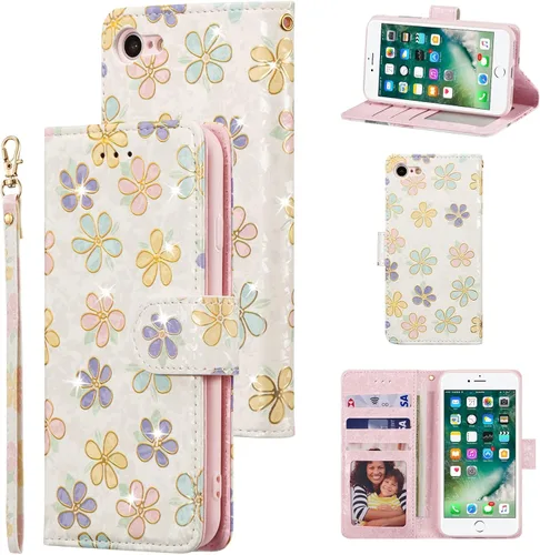 Vista 12 de UEEBAI Funda tipo cartera para iPhone SE 2022 5G/iPhone 7/iPhone 8/iPhone SE 2020, funda de piel sintética con función atril y bloqueo RFID, funda