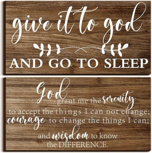 Vista 7 de Chunful 2 piezas de decoración de pared para dormitorio, cartel "Give It to God and Go to Sleep", cartel de oración de serenidad, arte de pared