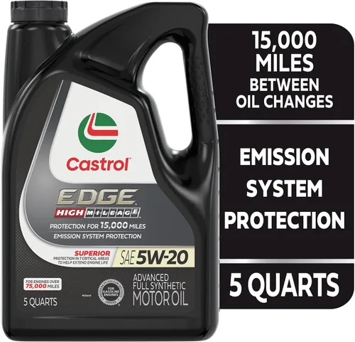 Vista 2 de Castrol EDGE High Mileage 5W-20 Aceite de motor sintético avanzado completo, 5 cuartos de galón