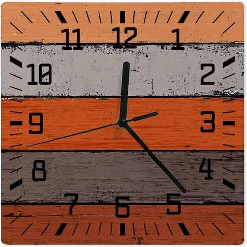 Vista 12 de Aqua Wooden Wooden Wall Clock Silent Non Ticking, Grey Stripe Gradient Country Rustic Grain Square Wall Clocks Battery Operated, Decor Clock for