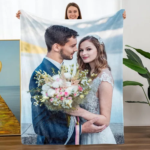 Vista 13 de Mantas personalizadas con fotos, manta personalizada con nombre de imagen para esposa, marido, novio, novia, aniversario, Navidad, cumpleaños, 1 Foto