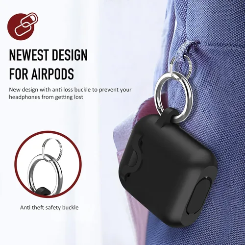 Vista 3 de Funda de silicona compatible con Apple Airpods 1 y 2 divertida cubierta antipérdidas [compatible con carga inalámbrica] (rosa)