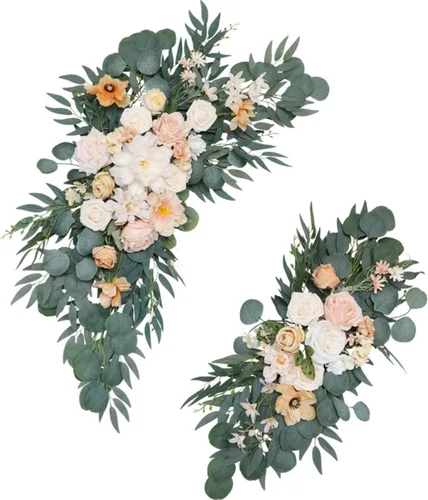 Vista 16 de MOJUN Paquete de 2 flores de arco de boda, guirnalda de flores artificiales para letrero de bienvenida, decoración floral, decoración de arco