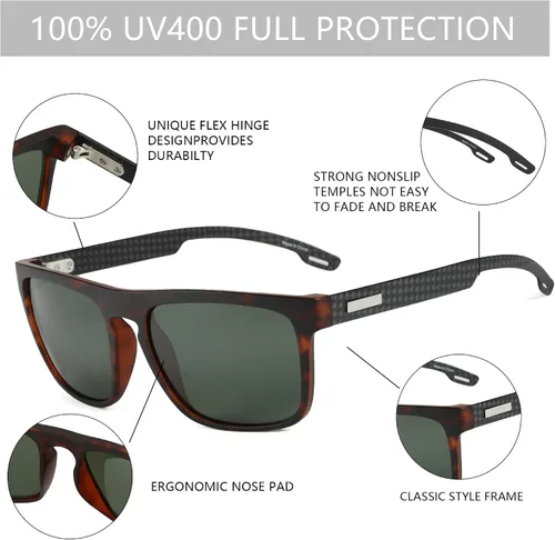 Vista 5 de ZENOTTIC Lentes de sol polarizados cuadrados para hombre, marco ligero TR90 duradero, fibra de carbono, protección UV400, lentes de sol para hombre