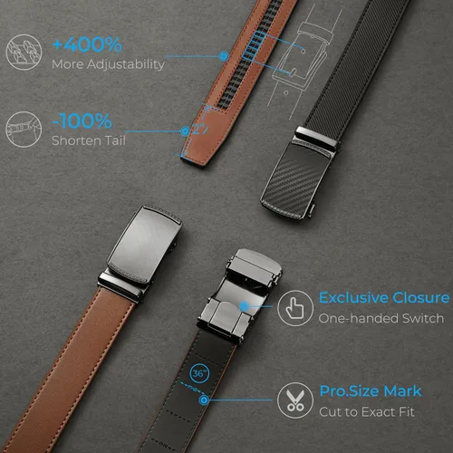 Vista 2 de CHAOREN Cinturón para hombre de cuero con trinquete - Ajuste personalizable, estilo sin esfuerzo (35 mm)