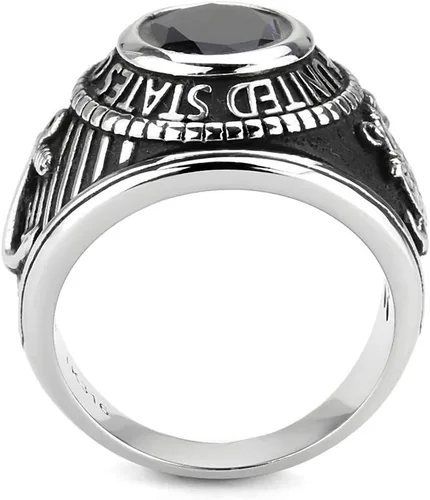 Vista 3 de C&D Military Jewelry Anillo militar de la Guardia Costera de los Estados Unidos de acero inoxidable (color plateado con piedra azul) USCG Anillos