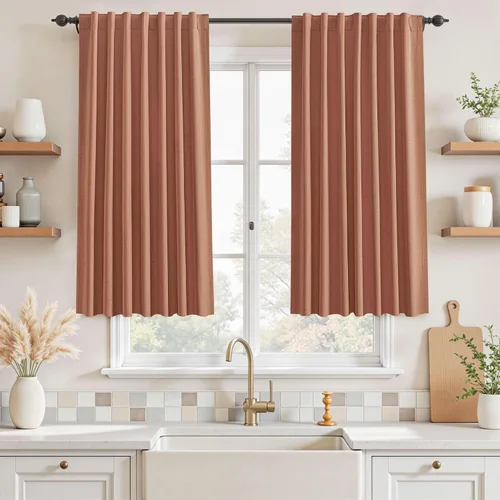 Vista 61 de UHITECH Cortinas opacas de 35 pulgadas de largo para sala de estar, 2 paneles, cortina opaca corta para cocina para ventanas pequeñas, cortinas