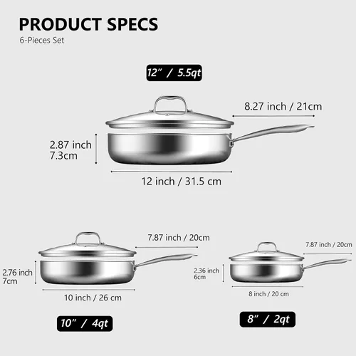 Vista 8 de imarku 8, 10 and 12-Inch Non Stick Frying Pans with Lids, Ceramic Coating