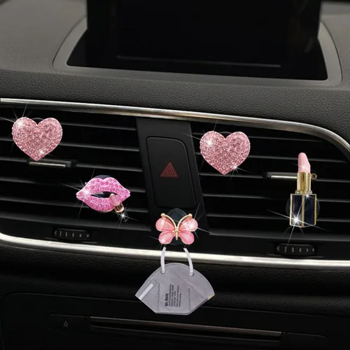 Vista 4 de Bling Heart 4 Piezas Clips de Ventilación de Labios Rosados + Gancho para Máscara de Mariposa
