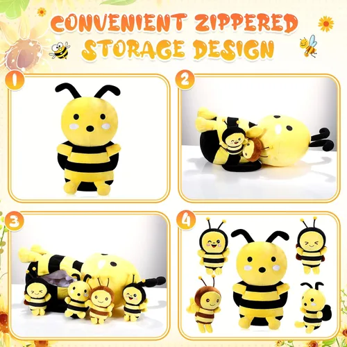 Vista 3 de Aoriher 5 piezas de animales de peluche, 1 abeja grande de felpa y 4 lindas abejas suaves de felpa para regalos de cumpleaños, decoración de fiesta