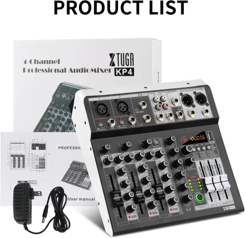 Vista 15 de XTUGA KP4 Mezclador de audio de 4 canales con Bluetooth, controlador de tablero de sonido DJ