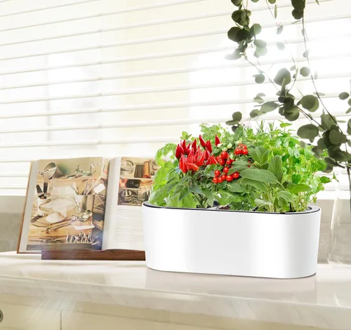 Vista 7 de SAROSORA Maceta ovalada de riego automático de 16 pulgadas con indicadores de nivel de agua para plantas y flores, hogar, jardín, exterior