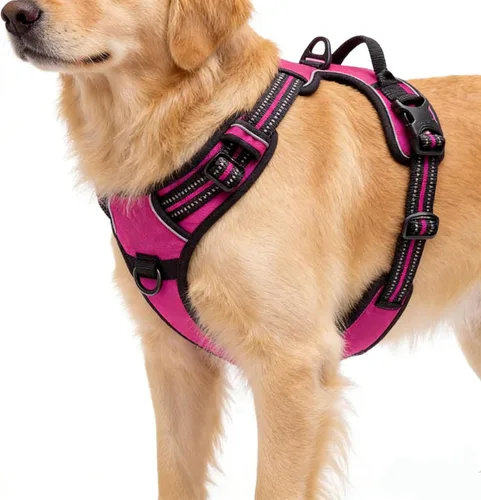 Vista 11 de Arnés negro reflectante sin tirones para perro con 2 clips para correa, chaleco acolchado suave para perros pequeños, fácil de poner y quitar