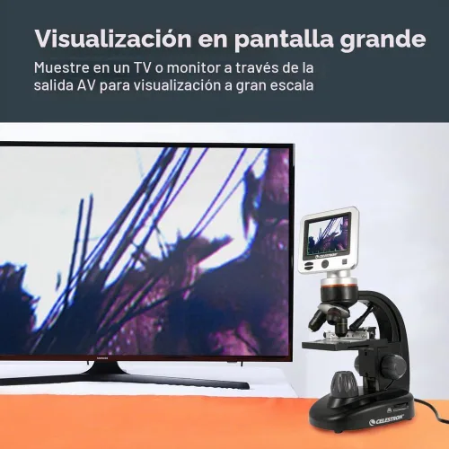 Vista 8 de Celestron – Microscopio digital LCD II – Pantalla de 3.5" – Cámara de 5MP – Aumento de 40x–1600x – Cabezal giratorio – Tarjeta SD incluida – Salida