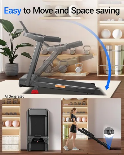 Vista 15 de Cintas de correr inclinadas 15% plegables para el hogar, 12 modos automáticos Cinta de correr con asa, cinta de correr silenciosa de 3.0 HP, tres