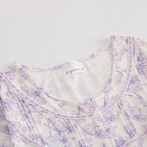 Vista 7 de Keyocean - Camisón de algodón para mujer, suave, cómodo, ligero, manga corta, vestido de casa, ropa de dormir, ropa de sala para verano.