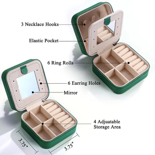 Vista 3 de Joyero de moda para niñas y mujeres, joyero verde para niñas, joyero de viaje imprescindible para niñas, joyero de viaje pequeño para niñas, regalo