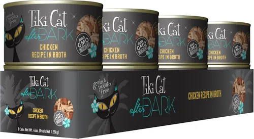 Vista 2 de Tiki Cat After Dark, pollo, alto contenido en proteínas y 100% ingredientes no transgénicos, alimento húmedo para gatos adultos, latas de 5.5 onzas