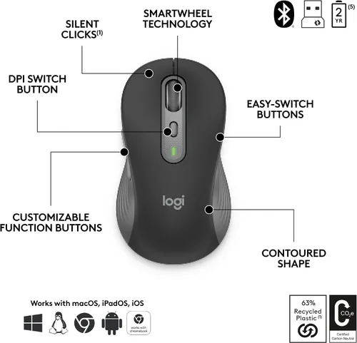 Vista 7 de Logitech Combo de teclado y mouse Signature Slim MK955 para empresas