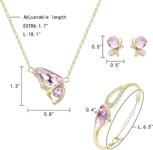 Vista 4 de EleQueen Butterfly Jewelry Set for Women, GoldSilver Plated Cubic Zirconia Butterflies Pendant NecklaceEarringsBracelet Sets for Her Butterfly