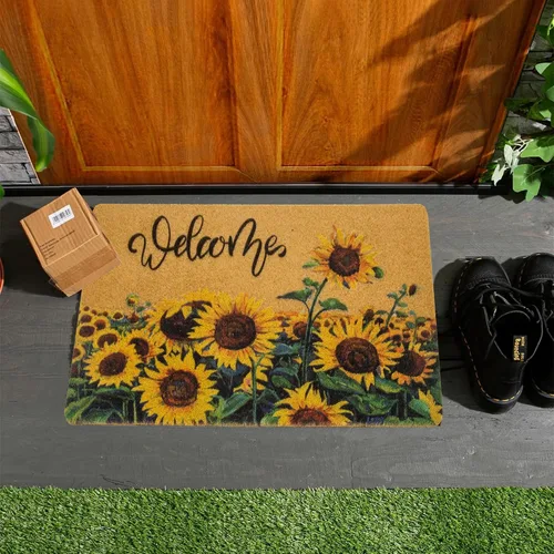 Vista 6 de IZUS Felpudo de bienvenida floral con diseño de girasoles de primavera de verano con flores de sol, antideslizantes, para puerta delantera, porche