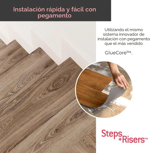 Vista 5 de Lucida Surfaces Combo de peldaños y contrahuellas de vinilo de lujo Cubierta de peldaños para escaleras con aspecto de madera y contrahuellas