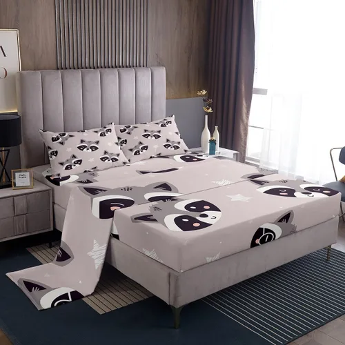 Vista 8 de Erosebridal Juego de sábanas tamaño individual de mapache para niños y niños, sábanas florales rosas de animales del bosque, juego de ropa de cama