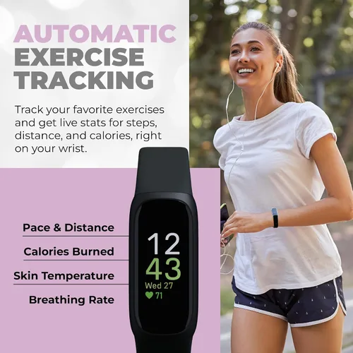 Vista 5 de Fitbit Inspire 3 - Paquete de seguimiento de salud y fitness, con control del estrés, intensidad de entrenamiento, seguimiento del sueño, corazón
