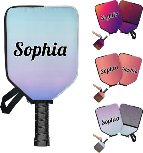 Vista 19 de Funda de paleta de pickleball personalizable, 1/2 paquetes de texto personalizado, nombre y foto, ajuste universal para hombres y mujeres