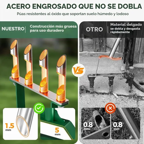 Vista 3 de Suntee Herramienta aireadora de césped, herramienta de césped con núcleo manual con 4 dientes huecos de acero inoxidable, altura ajustable