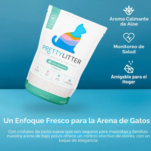 Vista 5 de PrettyLitter - Arena para gatos con monitoreo de la salud (aloe tranquilo, no aglutinante), ligera y de bajo seguimiento, cristales de gel de sílice