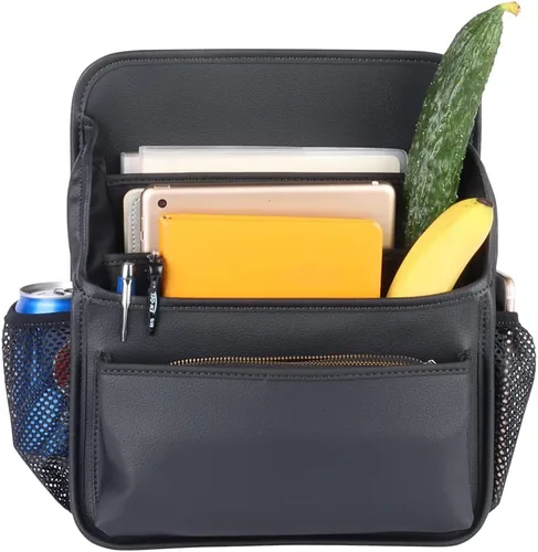 Vista 9 de Viaviat Organizador de asiento delantero para tapicería de automóvil, bolsa de almacenamiento de cuero para asiento de pasajero, organizador grande