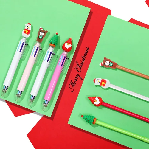 Vista 5 de Outus Juego de 16 bolígrafos de Navidad, 8 bolígrafos con temática navideña y 8 bolígrafos retráctiles multicolor para niños y estudiantes, muñeco