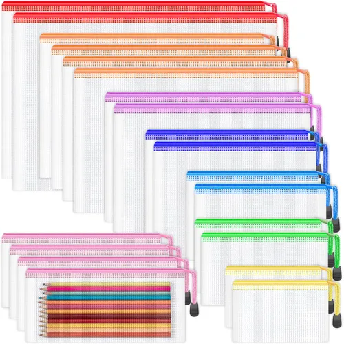 Vista 9 de Smarpau 8 bolsas con cremallera, 8 tamaños, 8 colores, bolsas de plástico con cremallera para organizar, bolsas de documentos impermeables multiusos