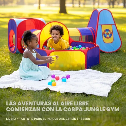 Vista 7 de Playz 5 piezas de tiendas de campaña infantiles y túneles - Piscina de pelotas para niños pequeños, canasta de baloncesto, tubos para gatear, casas