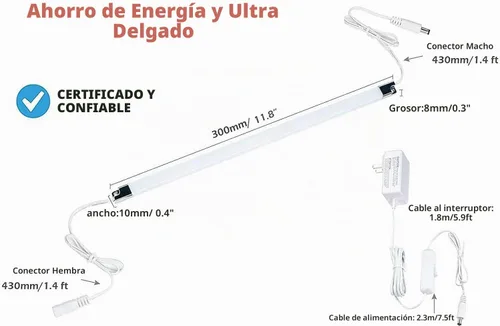 Vista 5 de Kit de Tiras de Luz LED Premium: 6 x 12 Barras Conectables + Interruptor Basculante para Iluminación Ambiental Blanca Cálida en Gabinetes, Closets