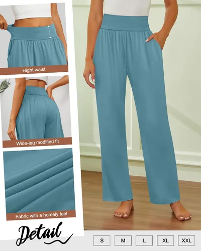 Vista 122 de Neer - Conjunto de 3 pantalones de yoga de pierna ancha para mujer - Pantalones deportivos cómodos, holgados, de cintura alta y casuales
