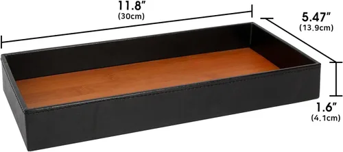 Vista 7 de JACKCUBE - Bandeja de cuero de bambú para hombres, atrapa todas las bandejas para llaves, teléfono, cartera, monedas, lentes de sol, almacenamiento