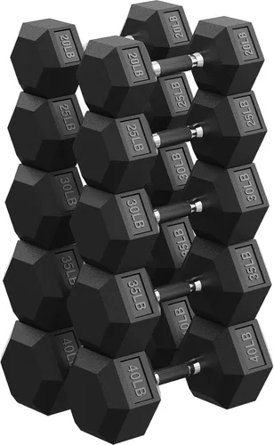 Vista 10 de Dumbbell Set 45-550lb, Rubber Encased, Strength Training Home Gym PAPABABE Complete & Durable Cast Iron Core Odorless PVC Antiroll Hex