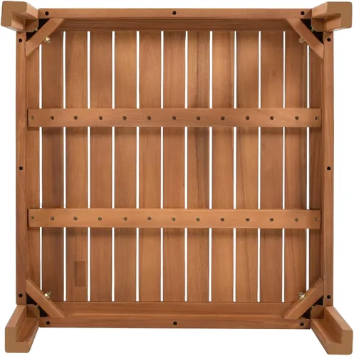 Vista 9 de Juego de 4 muebles de patio al aire libre, sofá seccional de madera de acacia con asiento cojines beige, asiento de conversación seccional
