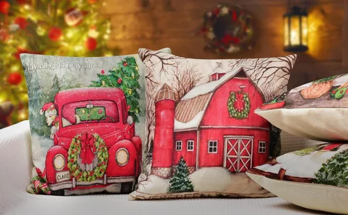 Vista 5 de Hlonon Juego de 4 fundas de cojín navideñas de 16 x 16 pulgadas, serie de Navidad, funda cuadrada con cierre zipper, personalizable