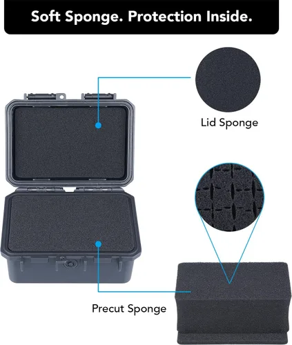 Vista 2 de Lykus HC-1420 Mini caja rígida seca con inserto de espuma, tamaño interior 5.5 x 3.5 x 2.7 pulgadas, IP66 a prueba de salpicaduras, adecuada
