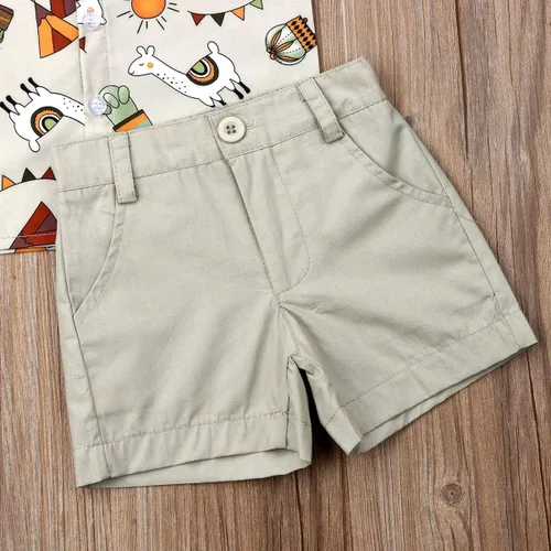 Vista 5 de Conjunto de camisa de manga corta con botones y pantalones cortos casuales con diseño de flamingo, para bebés y niños de 1 a 6 años, atuendos